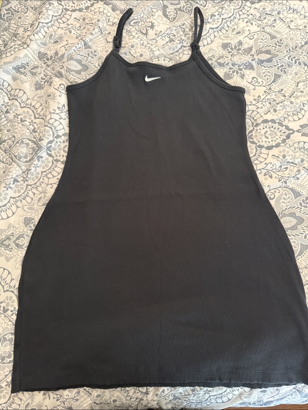 Nike Black Ribbed Mini Slip Dress with White Swoosh